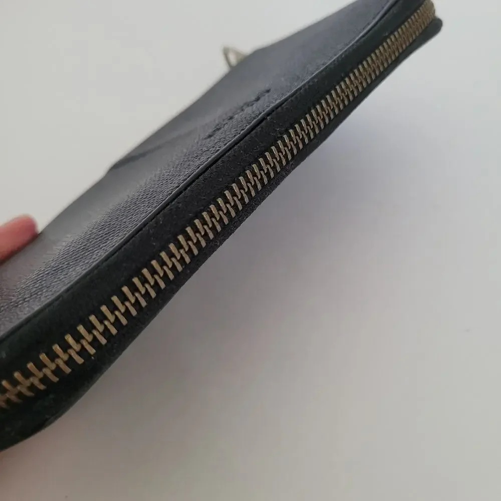 COACH New York Crossgrain‎ Leather Zip Around Wallet Clutch Black Long
